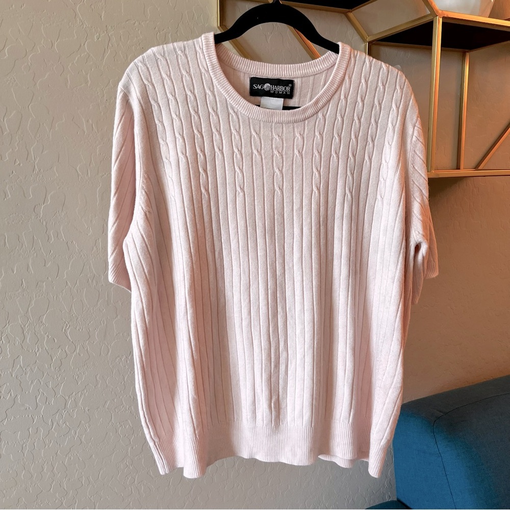 Vintage Sag Harbor Woman Light Pink Ribbed Short Sleeve Sweater Womens size 2x